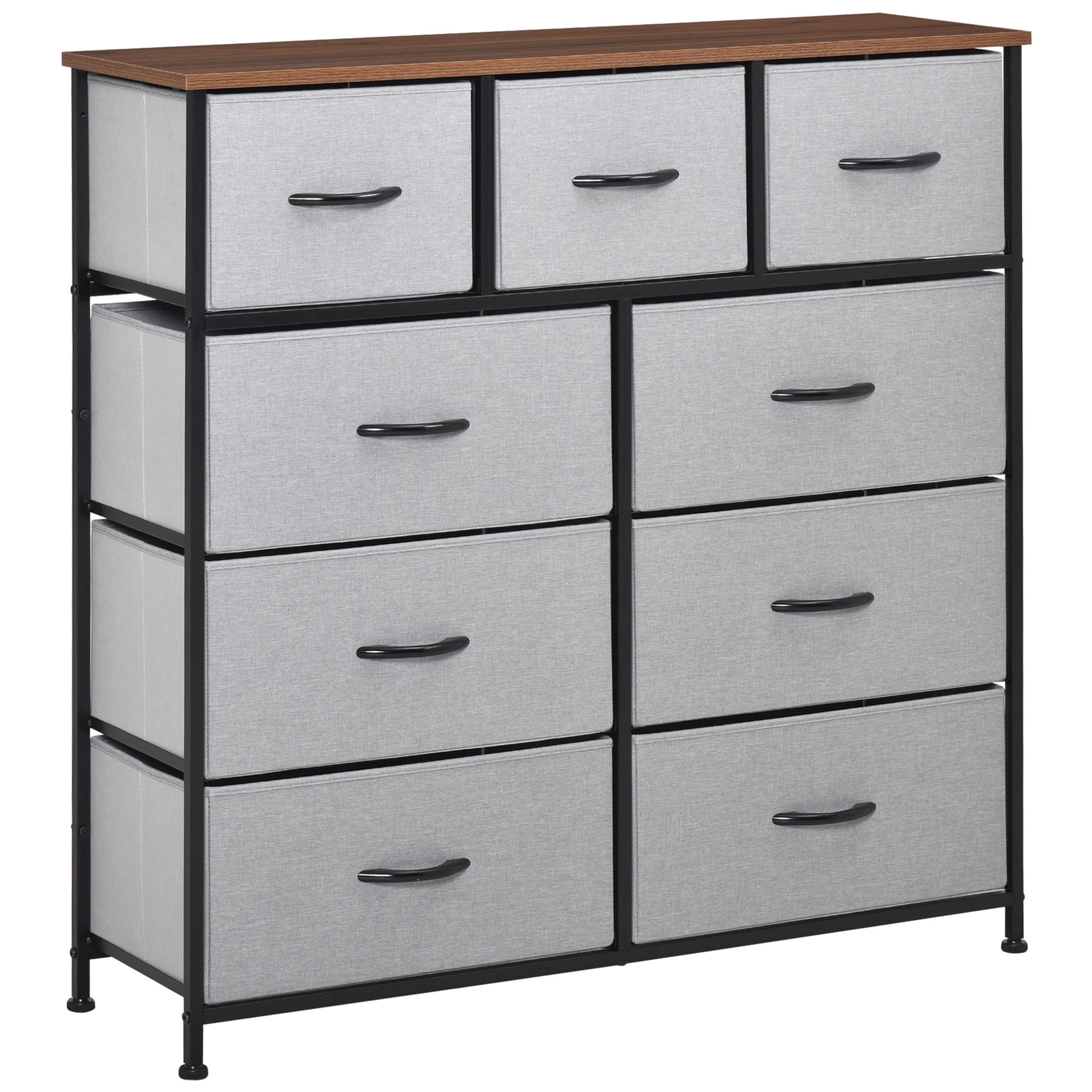 CoSoTower Dresser for Bedroom with 9 Drawers, 4-Tier Fabric Chest of Drawers, Tall Dresser Storage Tower with Steel Frame and Wooden Top for Closets, Nursery Room, Grey