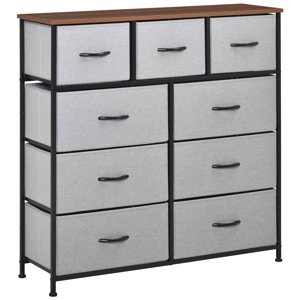 CoSoTower Dresser pour chambre avec 9 Des tiroirs, 4-Tier Tissu Coffret de tiroirs, Tour de rangement Tall Dresser avec cadre en acier et plateau en bois pour placards, salle de nourrice, gris