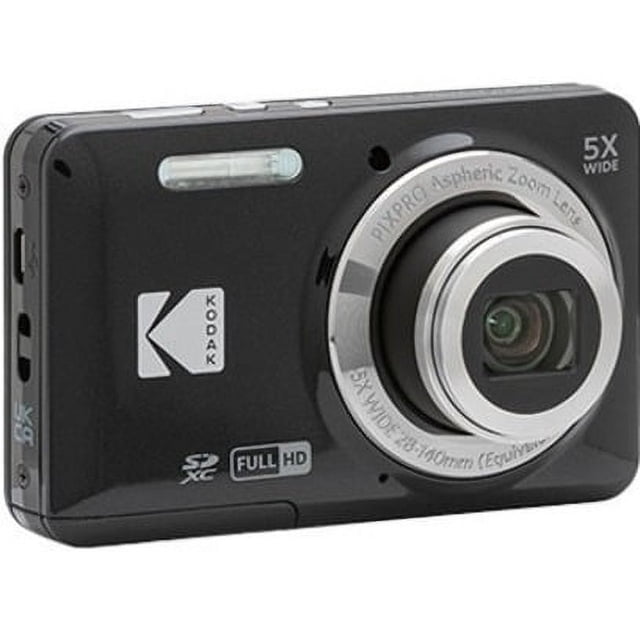 Kodak PIXPRO FZ55 Appareil Photo Compact 16,4 Mégapixels Noir, Modèle Mince pour point and shoot avec zoom Optique 5x et Objectif Grand-Angle 28 mm. Comprend un Capteur CMOS 16 Mpx, un Enregistrement Vidéo Full HD 1080p, un Écran LCD 2,7 Pouces et des Réglages de Détection Automatique pour la Reconnaissance du Visage, du Sourire et des Clignotants. Alimenté par une Batterie lithium-ion rechargeable, Idéal pour Capturer des photos et des Vidéos de Haute Qualité.