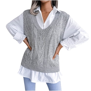 Gilet Sans Manches pour Femmes Gilet pour Femmes à Col en V Uni Tricoté Chandail Décontracté Mode Gilet Sans Manches Veste Manteau Hauts