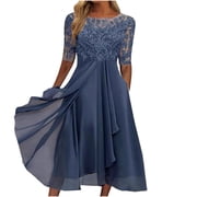 Pisexur Womens Embroidered Wedding Dress Floral Lace Bridesmaid Party Dress High Low Hem V Neck Formal Dresses for Wedding, Cocktail Dress