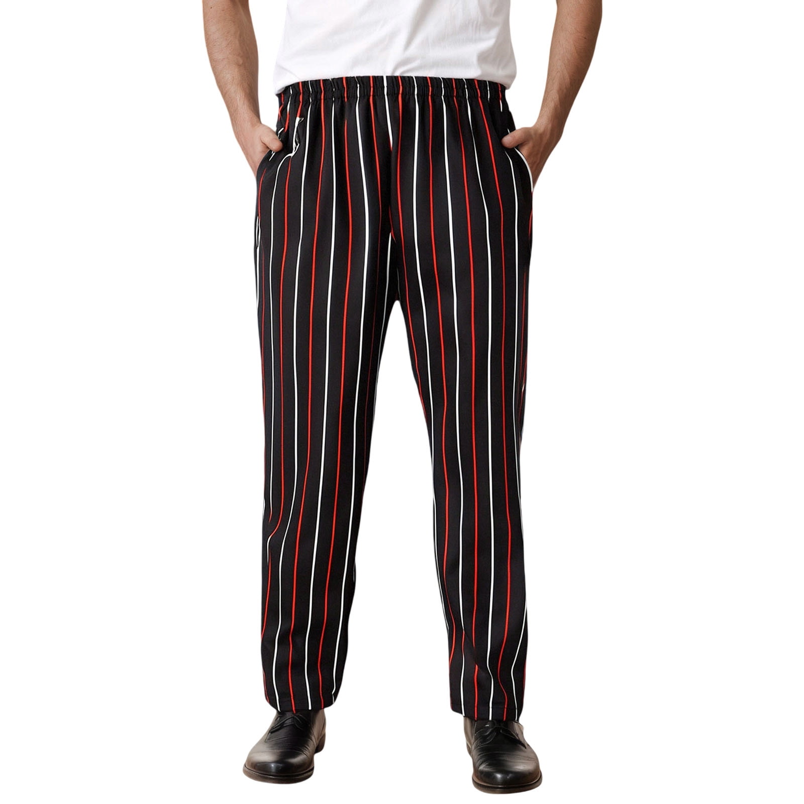 WEIYLL Pants for Men Suitable Kitchen Work Loose Fit Stripe Print Casual Red Trousers Size XXL