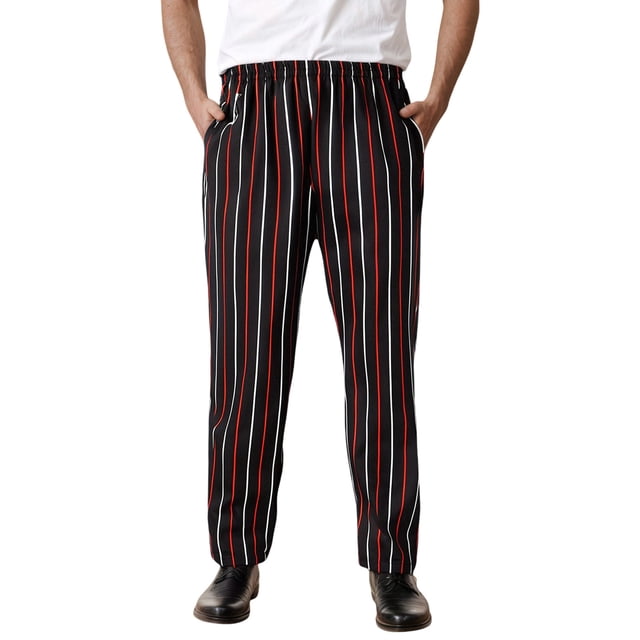 WEIYLL Pants for Men Suitable Kitchen Work Loose Fit Stripe Print Casual Red Pant Size M