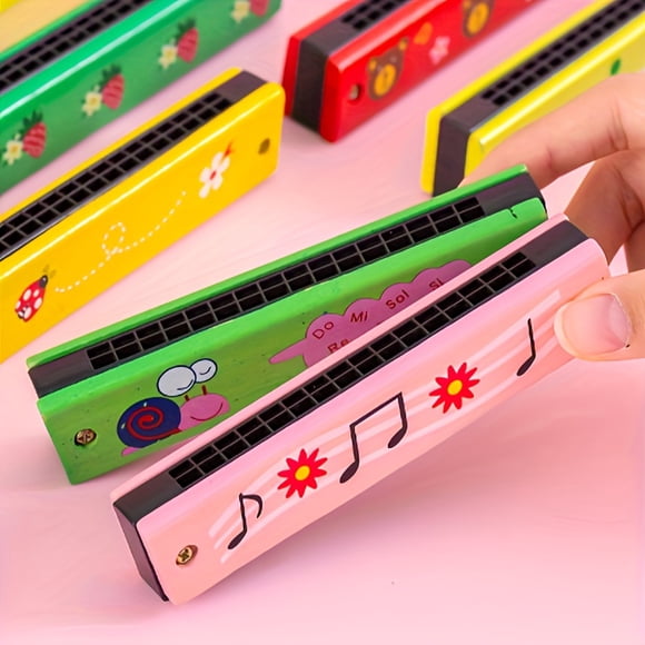 1 Pce Jouet en Bois Peint Instrument de Musique Harmonica à 16 Trous Jeu Parent-Enfant Casse-Tête Bébé Jouets d'Éveil pour Enfants Cadeau (Couleur Aléatoire) Halloween, Cadeau de Noël