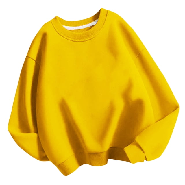 lcziwo Children Sweatshirt Crewneck,Kids Basic Soild Pullover Oversize Casual Tunic Drop Shoulder Long Sleeve Shirt Fall Winter Fashion no Hood Yellow,6 Years