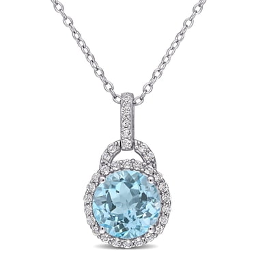 Pendentif avec chaine Miabella en forme de goutte à auréole avec 4 CT PBT de topaze bleue et topaze blanche en argent sterling