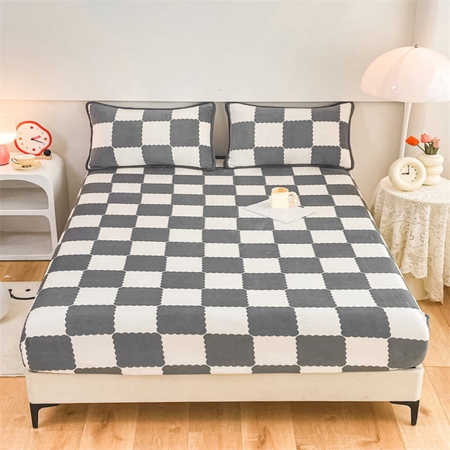 TopLLC Fitted Sheet Protective Cover For Bed Mattress Pocket Fitted Sheet Winter Warm Breathable Non Slip For Care Bed Sheet Quilted Fitted Sheet Fitted Sheet
