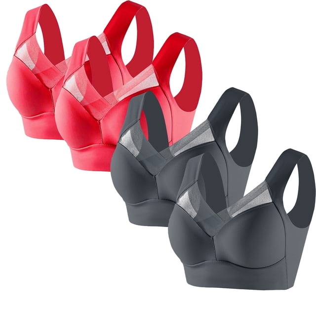 Timegard 4pc Bras for Women Wireless Comfy Breathable Full Coverage High Support Back Smoothing Everyday Bra