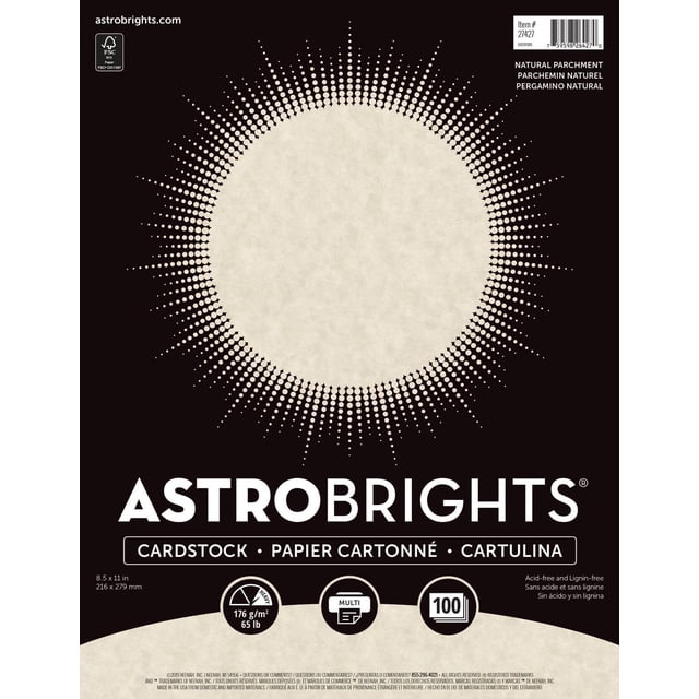Astroparche Papier Spécialisé Cardstock en Couleur Parchemin Naturel, 8,5 x 11 Pouces (216 x 279 mm), Poids de 65 lb (176 G/m2), Sans Acide et Sans Lignine, 100 Feuilles, compatible avec Imprimantes Jet d'Encre, laser, Copieur et offset, Offrant une Finition Lisse et durable Idéale pour les Bricolages, les Cartes d'Affaires et les Présentations.