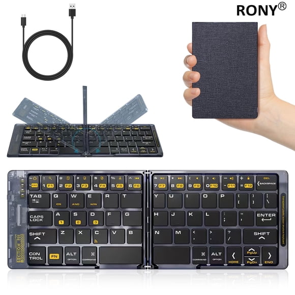 RONY Foldable Bluetooth Keyboard: Rechargable Wireless Bluetooth Keyboard Portable Travel Keyboard for Phone Laptop Mac Desktop