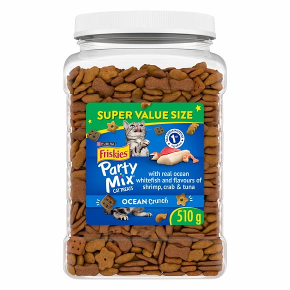 Purina Friskies Party Mix Croquant Océan type croquettes avec du vrai poisson de mer blanc, gâteries pour chats, 510 g