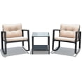 thumbnail image 1 of Costway 3PCS Patio Rattan Conversation Set Rocking Chair Cushioned Sofa Garden Furniture, 1 of 10