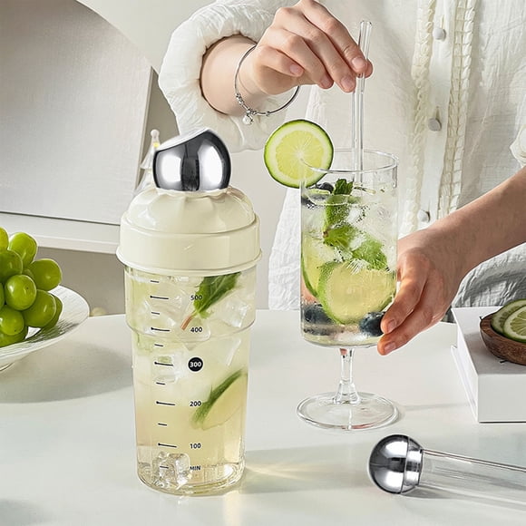 Xinsrenus Ensemble de Shaker à Manivelle avec Masse à Glace, Trousse d'Outils de Shaker Gradué 600 ml pour Boutique de Thé au Lait, Fabrication Artisanale de Boissons au Thé au Citron et Mojito, Argent