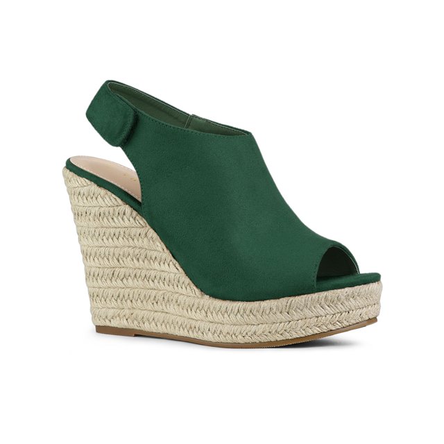 BLISSFUL STEP Chaussures pour Femmes Espadrilles à Plateforme Compensée à Bout Ouvert Sandales Slingback Vert Émeraude 8
