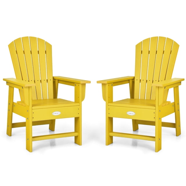Gymax Ensemble de 2 Chaises Adirondack de Patio pour Enfants Fauteuil Chaise d'Extérieur Résistante aux Intempéries Jaune