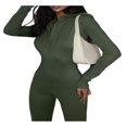 thumbnail image 3 of MesaSe Combinaison Évasée à Manches Longues Col en V pour Femmes Automne Mode Urbaine Sportswear Vert Armée G, 3 of 9