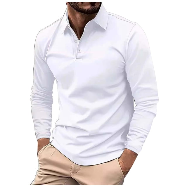Hiiyo Men's Plus Size Polo Shirt Solid Color Long Sleeve T-Shirt Casual Active Tee