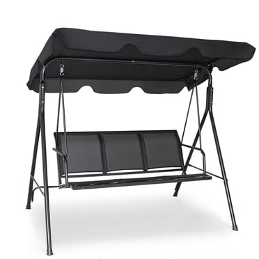 Costway Auvent de Balançoire de Patio Extérieur pour 3 Personnes, Chaise Balançoire avec Auvent, Hamac de Patio, Noir