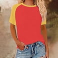 thumbnail image 5 of T-Shirts Raglan d'Été pour Femmes à Blocs de Couleur, Grande Taille, T-Shirts de Baseball Décontractés à Manches Courtes, Coupe Ample, Chandail à Enfiler, Rouge Melon D\'eau, S, 5 of 5
