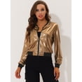 thumbnail image 3 of INSPIRE CHIC Blouson Bomber à Fermeture à Glissière Léger Métallique à Col Montant Holographique pour Femme Brun Doré TG, 3 of 5