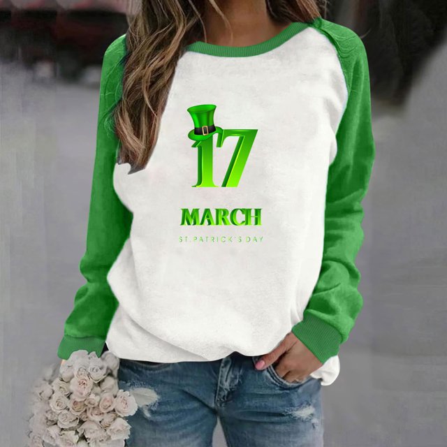 Chemises pour Femmes Décontractées à Manches Longues à Col Rond Hauts Chemises Amples Blouse Chandail Graphique Imprimé Chandails de la Saint-Patrick pour Femmes