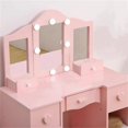 thumbnail image 3 of Zzistar Kids Vanity Table Set with Light, Tri-Folding Mirror, 5 Drawers and Square Stool, Wood Makeup Desk Dressing Table with Open Storage Shelves and Detachable Top, 3 of 6