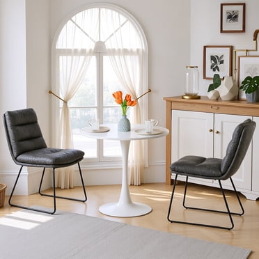 Homy Casa Lot de 2 Chaises de Salle à Manger Mid-Century Modern, Rembourrées en Similicuir avec Pieds de Traîneau en Métal, Gris