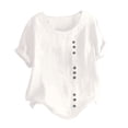 thumbnail image 1 of Birdeem Womens Summer Casual Solid Color Round Neck Short Sleeve Tops Buttons Blouses, 1 of 5