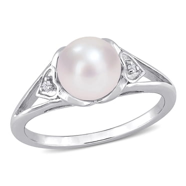 Bague en forme de coeur Miabella avec perle d’eau douce cultivée et accents de diamants en argent sterling