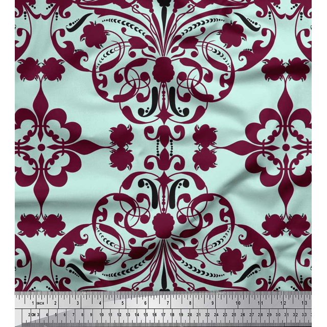 Soimoi Poly Georgette Fabric Moroccan Damask Decor Fabric Printed Yard 42 Inch Wide