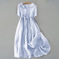 thumbnail image 2 of WTXUE Robes pour Femmes 2024, Robe Décontractée Rétro en Coton et Lin Uni à Boutons et Col en V pour Femme, Robe en Lin, Robe Bleue Femme (3# Bleu TG), 2 of 9