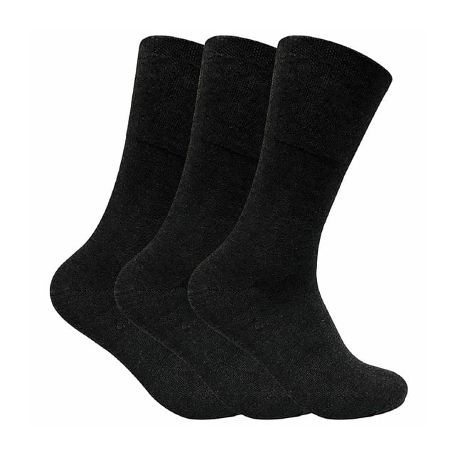 Lot de 3 Chaussettes Thermiques pour Hommes Non Élastiques pour Diabétiques à Mauvaise Circulation en Noir, Fabriquées en Matériau Viloft pour une Isolation Thermique Supérieure, une Respirabilité et une Évacuation de l'Humidité. Ces Chaussettes Offrent un Dessus Ample pour le Confort, les Rendant Adaptées aux Personnes Souffrant de Diabète Ou de Mauvaise Circulation. Offertes en Taille 6-11 UK.