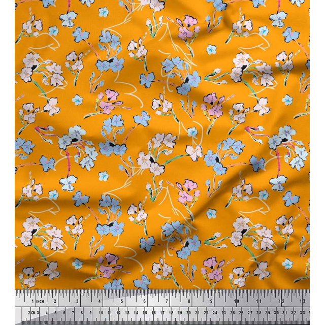 Soimoi Cotton Duck Fabric Artistic Floral Print Sewing Fabric Yard 56 Inch Wide