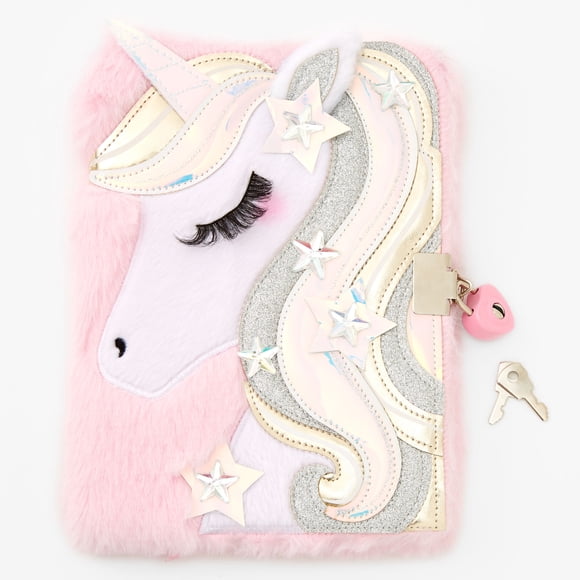 Claire's Diary With Lock For Girls | Miss Glitter the Unicorn Plush- Kids Journal Gift Notebook – Icy Pink