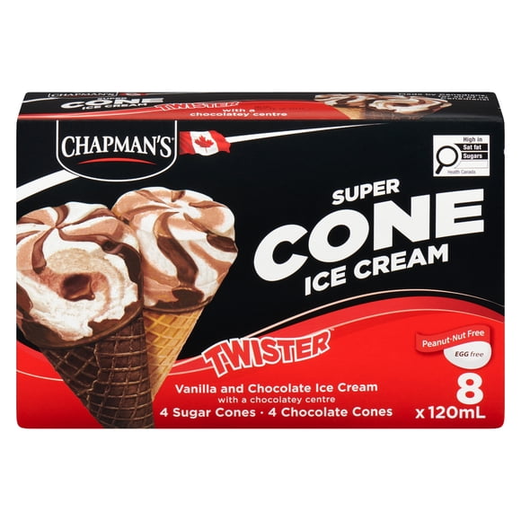 Chapman's Super Cone Twister - Crème glacée à la vanille et au chocolat avec centre chocolaté dans une carton CHAP CHOC TWISTER