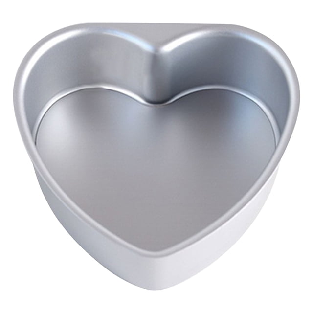 LSLJS Heart Shaped Live Bottom Cake Mould Love Shaped Chiffon Baking Mould, a silver aluminum alloy baking pan with a heart-shaped design and a removable bottom. Ideal for baking Valentine's Day or birthday cakes, offering good thermal conductivity and easy cake removal.