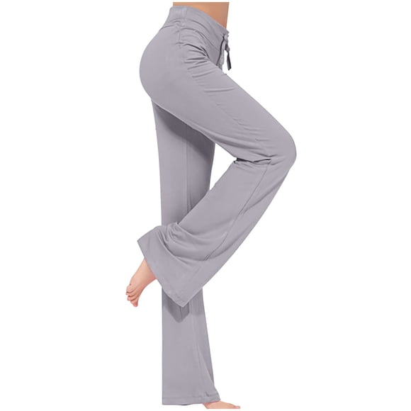 CFLVAEK Pantalon de Yoga Croisé à Taille Haute pour Femmes, Contrôle du Ventre avec Cordon, Athlétique Uni, Jambe Grand, Pantalon Jogger Extensible, Taille Mi-Haute, Pantalon de Jogging, Décontracté, Pleine Longueur, Leggings Évasés de Détente, Gris, P