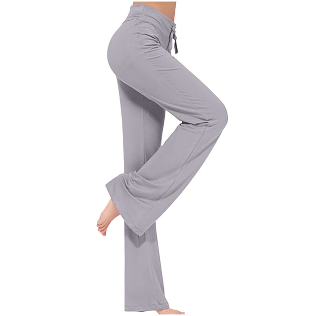 CFLVAEK Modal Crossover Yoga Pant Women Plus Size Tummy Control with Drawstring Sporty Solid Wide Leg Jogger Pant Stretch Mid Rise Jogging Trousers Casual Full Length Lounge Flare Leggings Gray XL