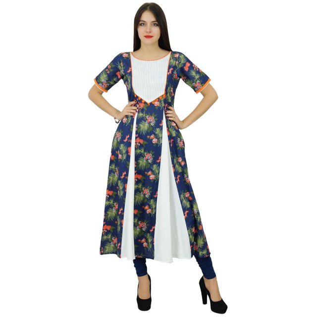 Bimba Robe Imprimée de Designer pour Femmes, Kurti Anarkali en Coton à Fleurs, Kurti Évasée, Vêtements Indiens Personnalisés