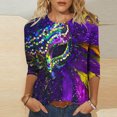 thumbnail image 2 of Penkiiy 2024 Blouse Mardi Gras pour Femmes T-Shirt Quotidien Manches 3/4 Blouse Imprimé Masque Haut Carnaval Col Rond Chemise Décontractée L Multicolore, 2 of 5