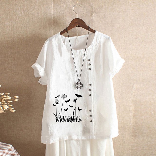 Babysbule Hauts pour Femmes Liquidation Mode Femmes Été Ample Imprimé T-Shirt à Col Rond Manches Courtes Blouse Décontractée Hauts