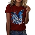 thumbnail image 1 of Hauts pour Femmes, T-Shirt de Sport Décontracté à Manches Courtes et Col Rond Imprimé, Vin m, 1 of 4