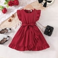 thumbnail image 2 of Splozh Robes Formelles Filles Robes Printemps Été Manches Volantées Coupe Trapèze avec Ceinture Poches Robe Décontractée de Fête pour Enfants Rouge, 4-5 Ans, 2 of 6
