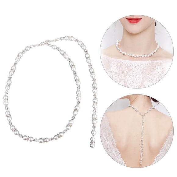 Wedding Necklace Fashion Pearl Crystal Back Drop Bridal Necklace Back Necklace for Wedding Prom