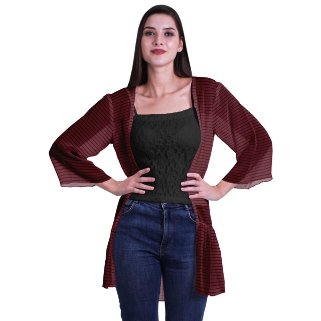 Moomaya Viscose Georgette Printed Short Shrug Long Sleeves Cardigans For Women