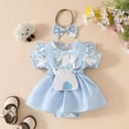 thumbnail image 2 of MIASHUI Robe Barboteuse pour Bébé Fille à Manches Courtes, Justaucorps à Volants, Ourlet de Jupe, Tenue, Bleu, 9-12 Mois, 2 of 6