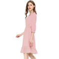 thumbnail image 4 of INSPIRE CHIC Robe A-Line en Mousseline Smockée pour Femmes à Ourlet Volanté Superposé, Manches 3/4, S Rose, 4 of 6