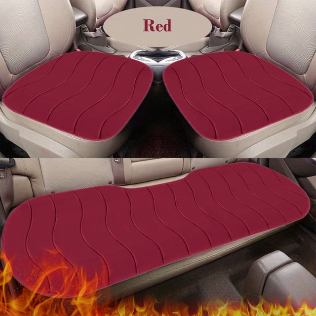 Car Seat Covers Full Set 3 Pcs Non Slip, ZZkhGO Plush Warm Front Rear Bench Covers, Premium Polyester Winter Seat Protectors for SUV Truck Van Automotive, Red