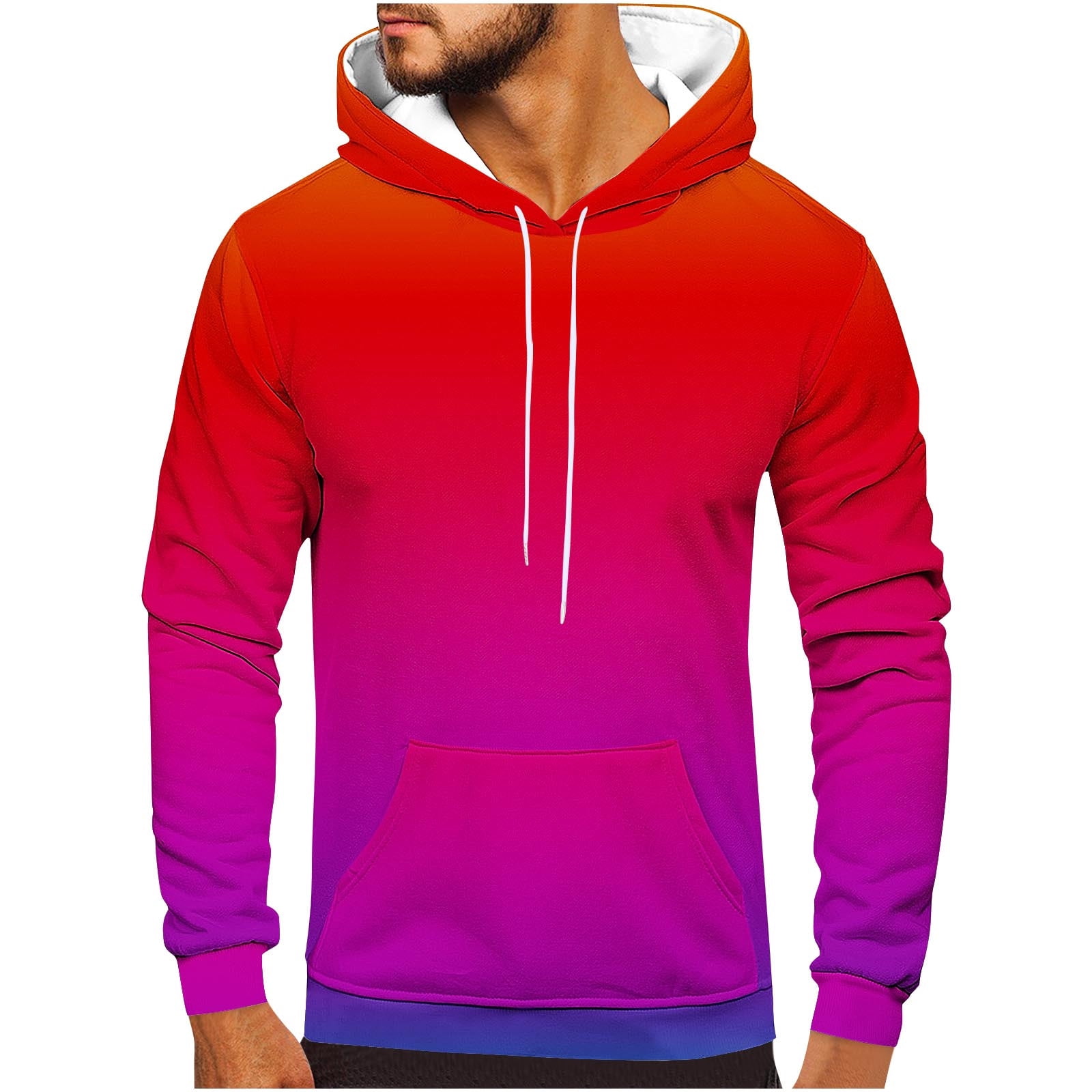 Rbaofujie Chandails à Capuche pour Garçons Hommes Décontracté Mode Col Rond Poches Imprimé Dégradé Chandail à Enfiler Manches Longues Hauts Chandail à Capuche Chandails pour Hommes