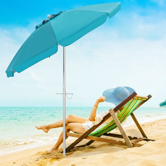 Gymax 6.5Ft Beach Umbrella w/ Tilt Mechanism Sand Anchor Carrying Bag Turquoise